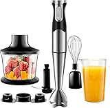 NWOUIIAY Stabmixer set 6-in-1 Pürierstab Edelstahl Set 1200W Stabmixer 600ml Messbecher, Schneebesen,Lebensmittelhacker,Lagerregal für die Zubereitung von Babynahrung Salaten Suppen und Gemüse